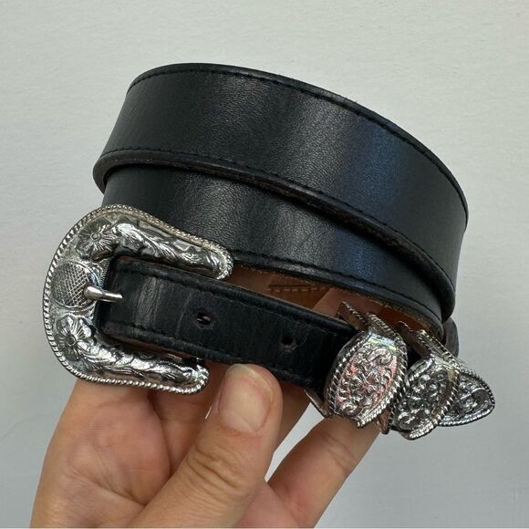Nocona Accessories - Nocona Vintage Black Leather Western Belt Silver Tone Hardware Buckle Size L
